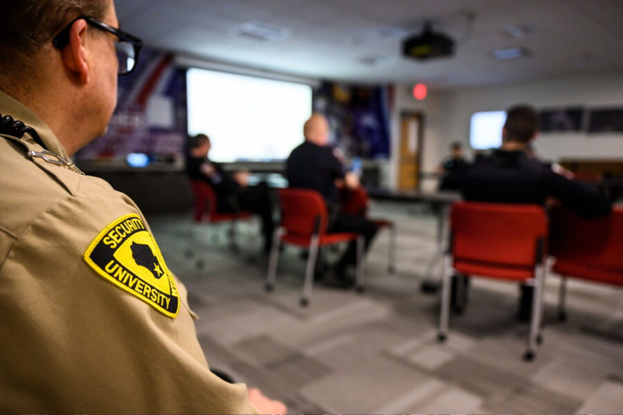 briefing in training room